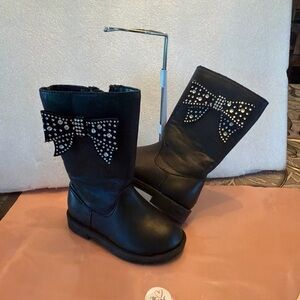Jessica Simpson Black Kids Boots with Rhinestone Bow 5